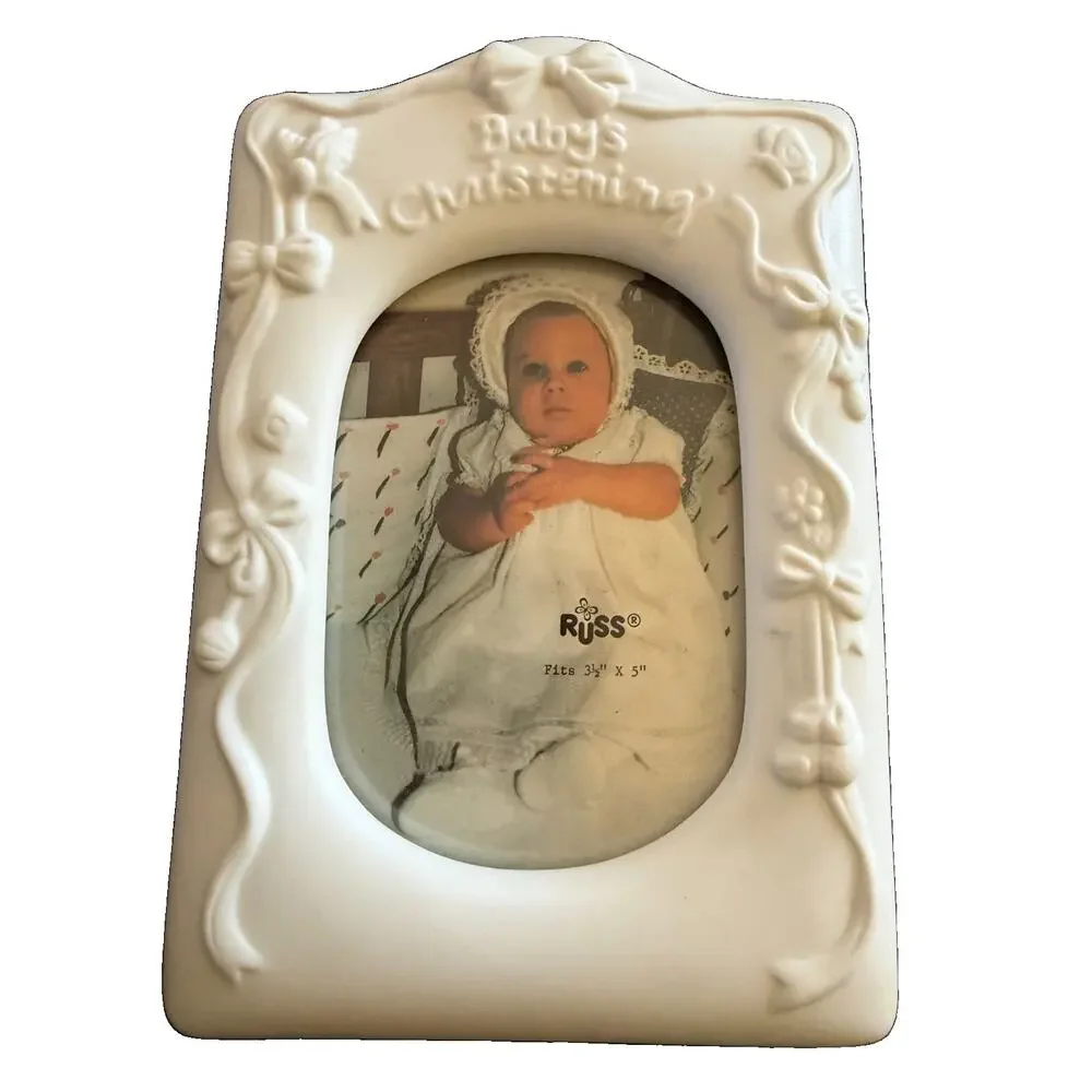 Russ Baby’s Christening Porcelain Frame 3.5x5 #14828 w/ Original Box